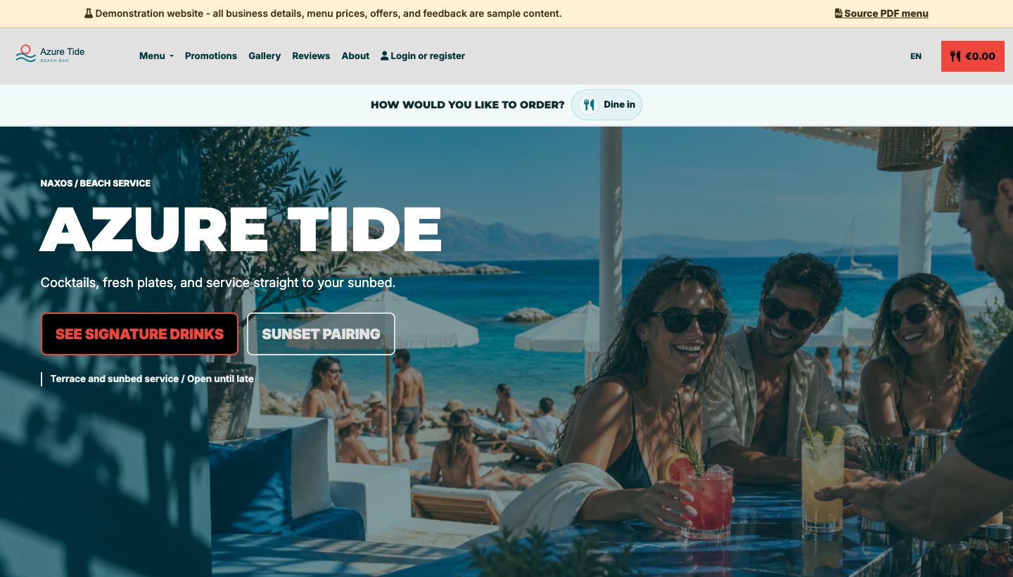 Beach bar — Demo website screenshot