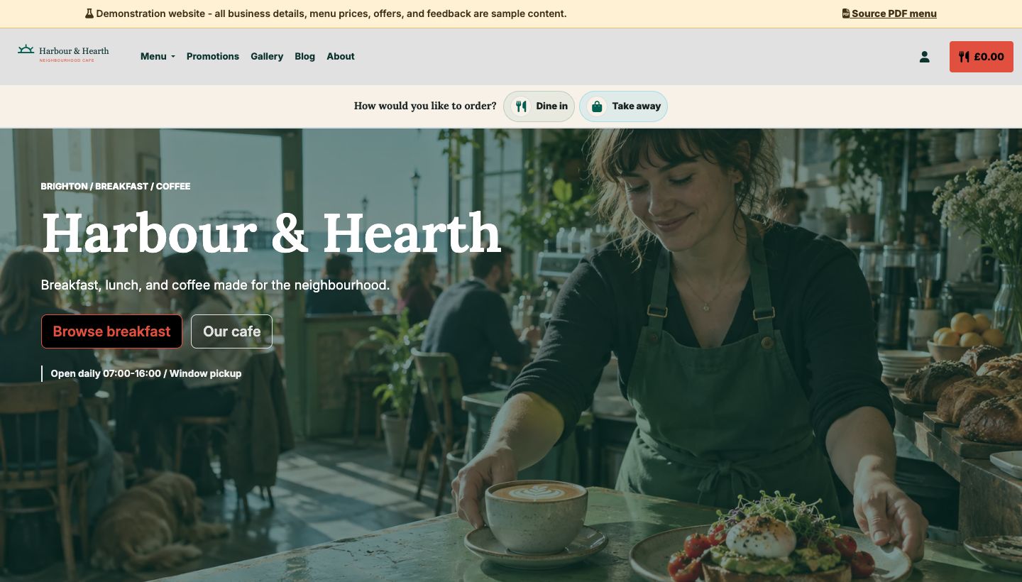 Neighbourhood cafe — Demo website screenshot