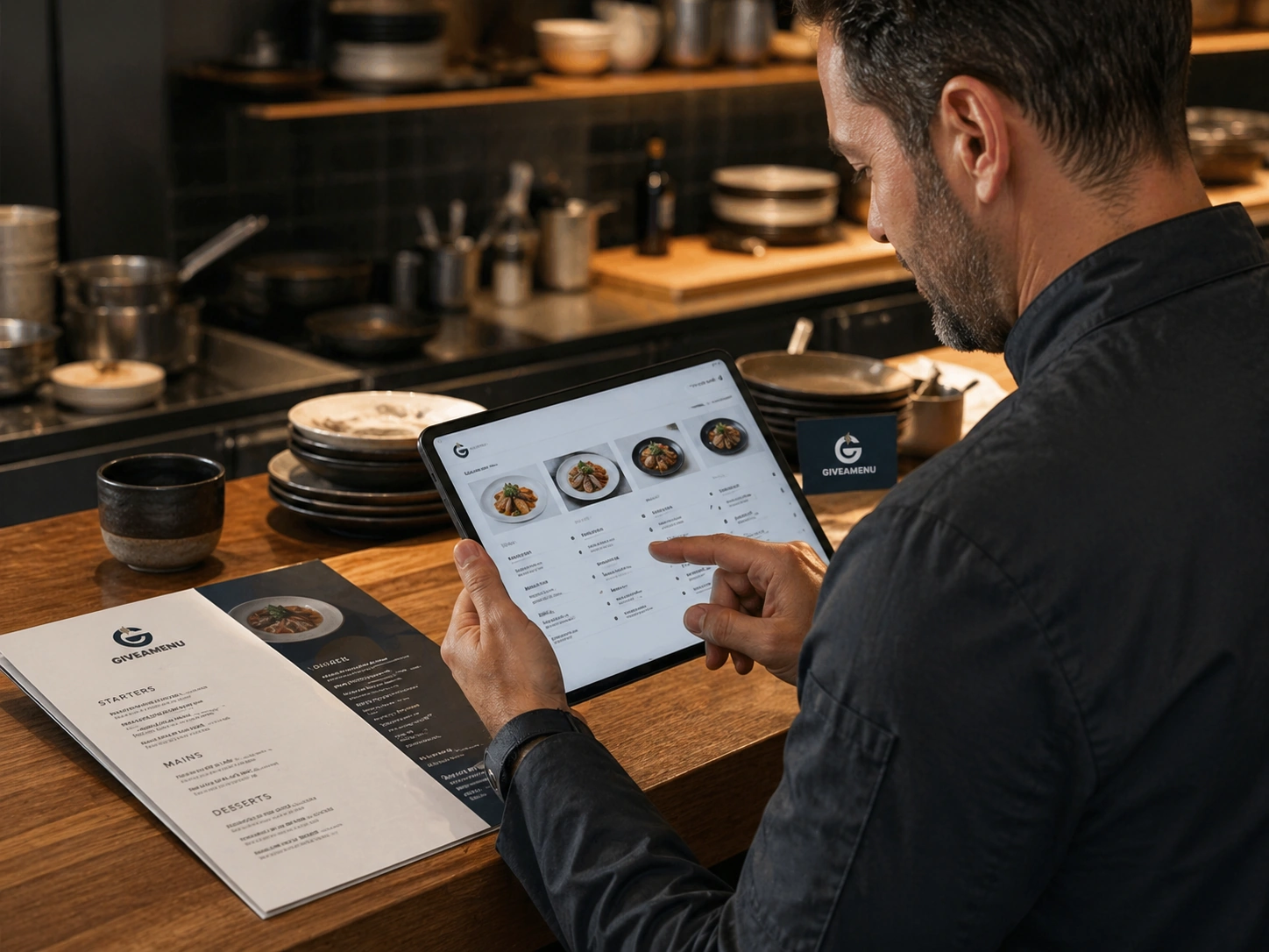 Digital menu with highlighted restaurant offers.